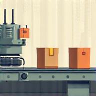 Packaging boxes moving along a factory production line