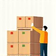 Worker stacking packaged boxes for shipment
