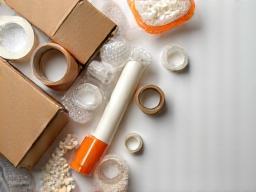 Assortment of packaging materials like tape and bubble wrap